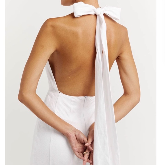 NWT Dissh Aisle White Linen High Neck Maxi Dress Gown Halter White Classic - Picture 7 of 11
